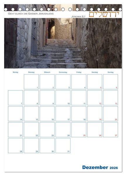 Produktbild: Jerusalem Kalender mit Bibelworten und Planer! (Tischkalender 2026 DIN A5 hoch), CALVENDO Monatskalender