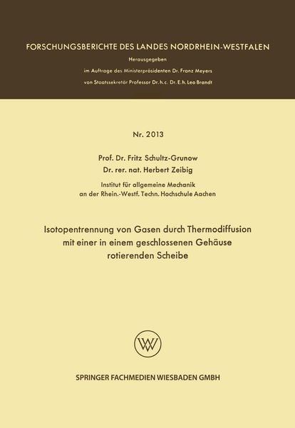 Produktbild: Isotopentrennung von Gasen durch Thermodiffusion mit einer in einem geschlossenen Geh&auml;use rotierenden Scheibe