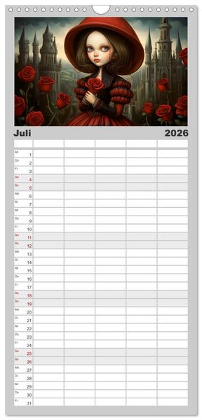 Produktbild: Familienplaner 2026 - Little Gothic Queens. Surrealistische Illustrationen mit 5 Spalten (Wandkalender, 21 x 45 cm) CALVENDO