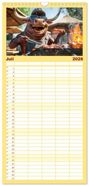Produktbild: Familienplaner 2026 - Tierisch lustige Grillmeister mit 5 Spalten (Wandkalender, 21 x 45 cm) CALVENDO
