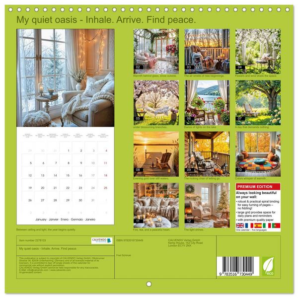 Produktbild: My quiet oasis - Inhale. Arrive. Find peace. (Wall Calendar 2026 12 &times; 12 Inch) CALVENDO 12 Month Wall Calendar