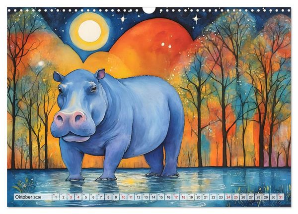 Produktbild: Hippos bekennen Farbe - kunterbunter Nilpferdspa&szlig; (Wandkalender 2026 DIN A3 quer), CALVENDO Monatskalender