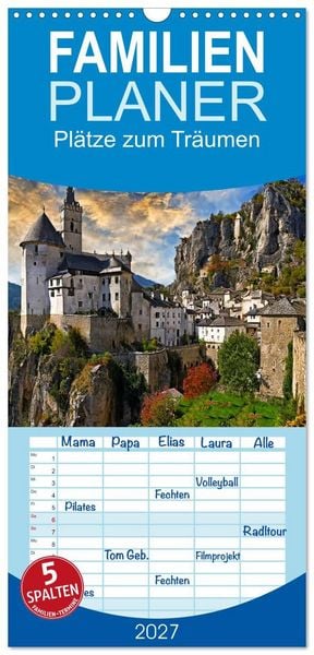Produktbild: Familienplaner 2027 - Pl&auml;tze zum Tr&auml;umen mit 5 Spalten (Wandkalender, 21 x 45 cm) CALVENDO