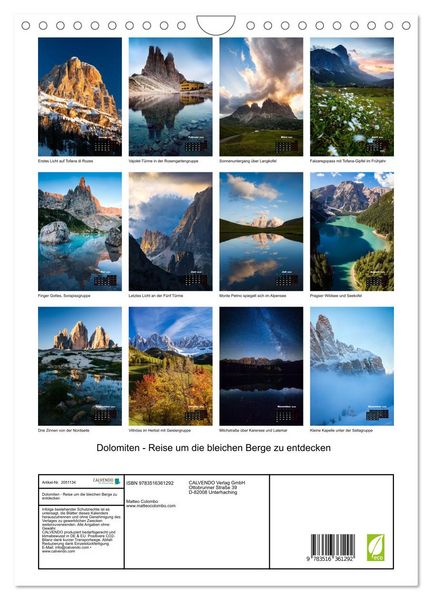 Produktbild: Dolomiten - Reise um die bleichen Berge zu entdecken (Wandkalender 2026 DIN A4 hoch), CALVENDO Monatskalender