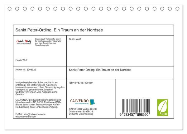 Produktbild: Sankt Peter-Ording. Ein Traum an der Nordsee (Tischkalender 2026 DIN A5 quer), CALVENDO Monatskalender