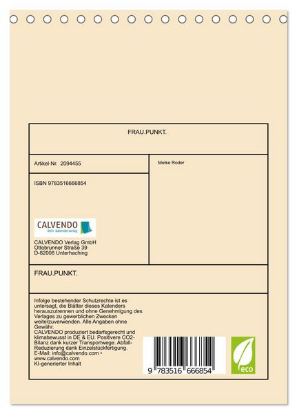 Produktbild: FRAU.PUNKT. (Tischkalender 2026 DIN A5 hoch), CALVENDO Monatskalender