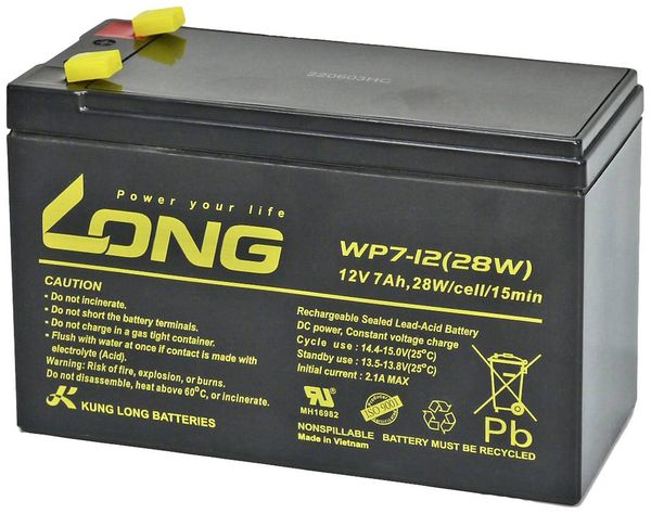 Long WP7-12(28W)-M/F1 WP7-12(28W)-M/F1 Bleiakku 12V 7Ah Blei-Vlies (AGM) (B x H x T) 151 x 102 x 65mm Flachstecker 4.8mm
