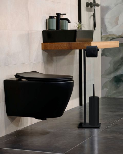 Produktbild: Stand WC-Garnitur Mod. Recco Schwarz, aus lackiertem Stahl