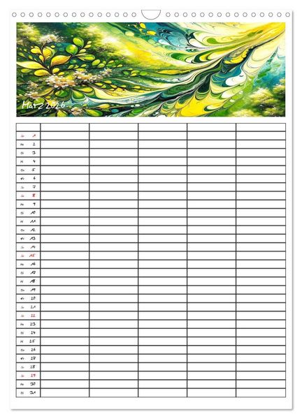 Produktbild: Pouring Art Familienplaner - Durch das Jahr mit KI-kreierter Pouring Kunst (Wandkalender 2026 DIN A3 hoch), CALVENDO Monatskalender