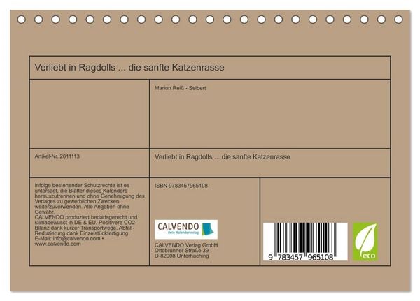 Produktbild: Verliebt in Ragdolls ... die sanfte Katzenrasse (Tischkalender 2026 DIN A5 quer), CALVENDO Monatskalender