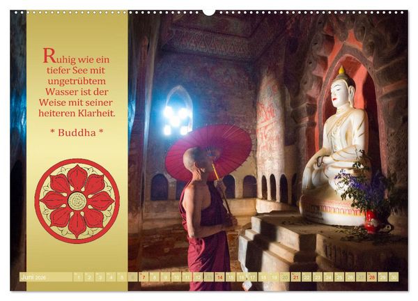 Produktbild: BUDDHAS WORTE - Buddhistische Weisheiten (Wandkalender 2026 DIN A2 quer), CALVENDO Monatskalender