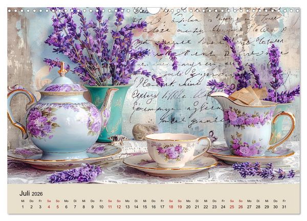 Produktbild: Shabby Chic Romantik - Vintage Tassen, Blumen und nostalgische Briefe (Wandkalender 2026 DIN A3 quer), CALVENDO Monatskalender