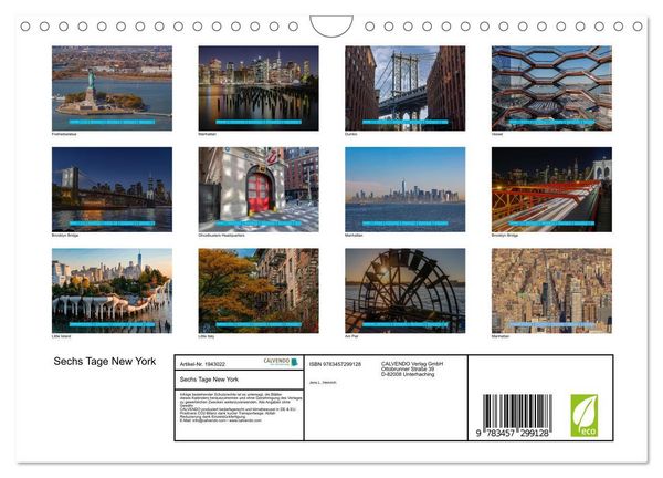 Produktbild: Sechs Tage New York (Wandkalender 2026 DIN A4 quer), CALVENDO Monatskalender