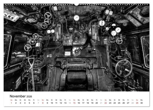 Produktbild: Unter Dampf - Eisenbahnromantik in schwarz-wei&szlig; (Wandkalender 2026 DIN A2 quer), CALVENDO Monatskalender