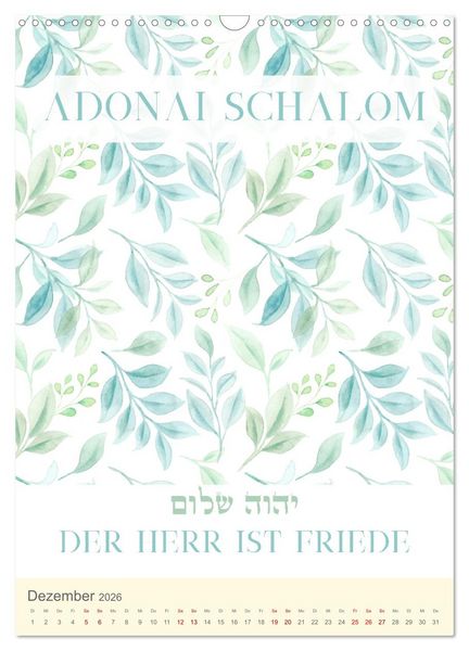 Produktbild: Hebr&auml;ische Namen Gottes aus der Torah (Wandkalender 2026 DIN A3 hoch), CALVENDO Monatskalender