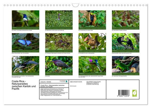 Produktbild: Costa Rica - Naturparadies zwischen Karibik und Pazifik (Wandkalender 2026 DIN A3 quer), CALVENDO Monatskalender