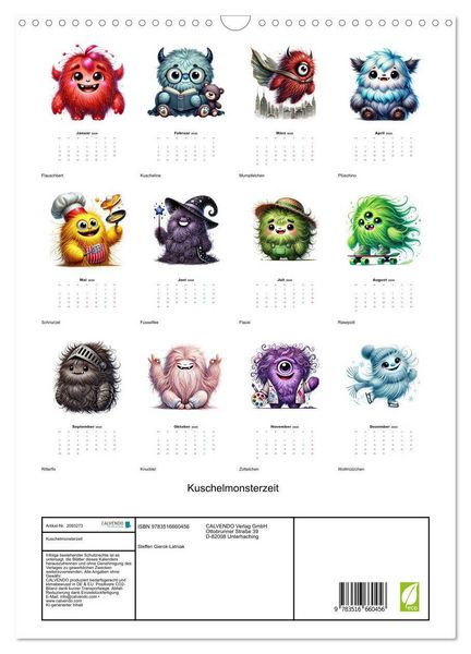Produktbild: Kuschelmonsterzeit (Wandkalender 2026 DIN A3 hoch), CALVENDO Monatskalender