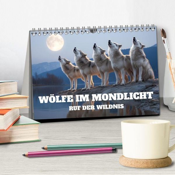 Produktbild: W&ouml;lfe im Mondlicht - Ruf der Wildnis (Tischkalender 2026 DIN A5 quer), CALVENDO Monatskalender