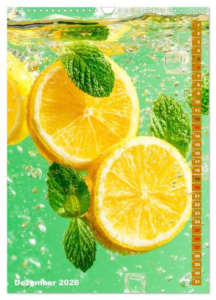 Produktbild: Fruchtige Erfrischung - K&uuml;chenkalender mit bunten Fr&uuml;chten im Wasser (Wandkalender 2026 DIN A3 hoch), CALVENDO Monatskalender