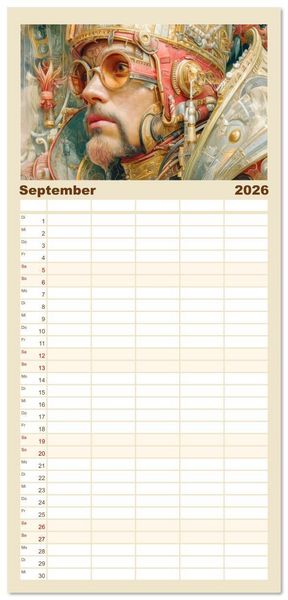 Produktbild: Familienplaner 2026 - Dieselpunk - Portraits von Menschen und Tieren mit 5 Spalten (Wandkalender, 21 x 45 cm) CALVENDO