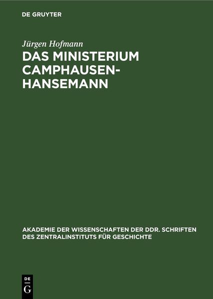 Produktbild: Das Ministerium Camphausen-Hansemann
