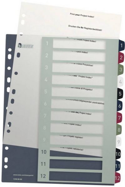 Produktbild: Leitz 1238 Style Register DIN A4 1-12 Polypropylen Mehrfarbig 12 Registerbl&auml;tter extrabreit, PC-beschriftbar 1238-00-00