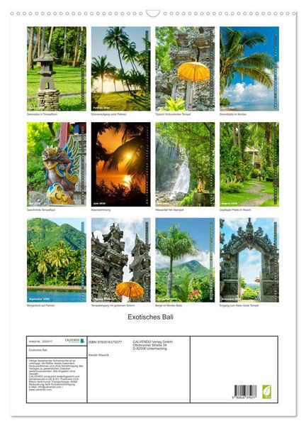 Produktbild: Exotisches Bali (Wandkalender 2026 DIN A2 hoch), CALVENDO Monatskalender