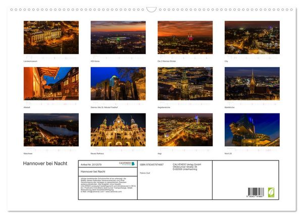 Produktbild: Hannover bei Nacht (Wandkalender 2026 DIN A2 quer), CALVENDO Monatskalender