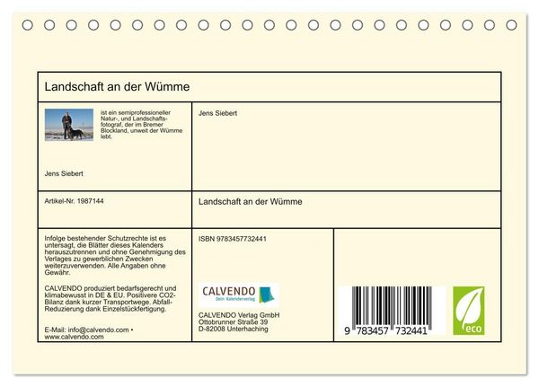Produktbild: Landschaft an der W&uuml;mme (Tischkalender 2026 DIN A5 quer), CALVENDO Monatskalender
