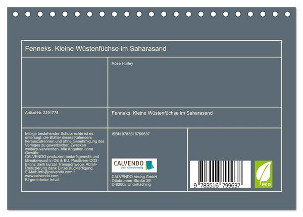 Produktbild: Fenneks. Kleine W&uuml;stenf&uuml;chse im Saharasand (Tischkalender 2027 DIN A5 quer), CALVENDO Monatskalender