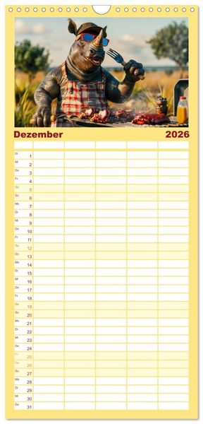 Produktbild: Familienplaner 2026 - Tierisch lustige Grillmeister mit 5 Spalten (Wandkalender, 21 x 45 cm) CALVENDO
