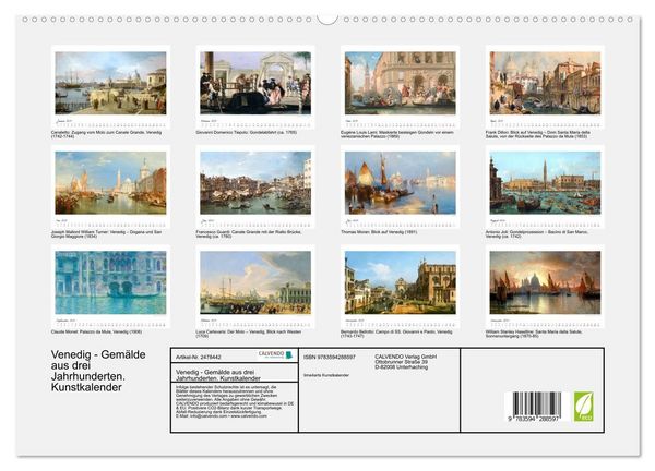 Produktbild: Venedig - Gem&auml;lde aus drei Jahrhunderten. Kunstkalender (hochwertiger Premium Wandkalender 2027 DIN A2 quer), Kunstdruck in Hochglanz