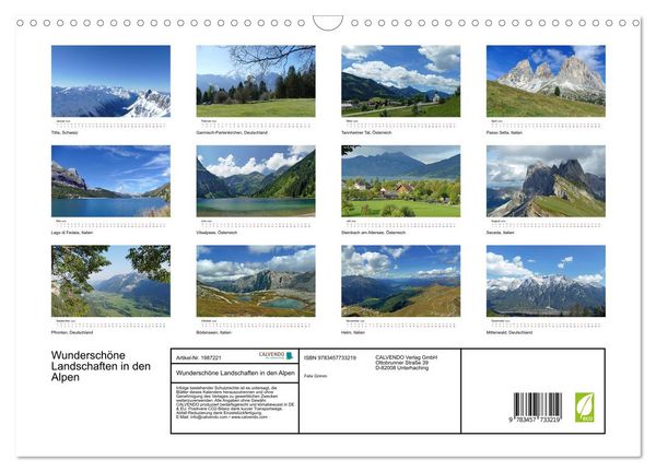 Produktbild: Wundersch&ouml;ne Landschaften in den Alpen (Wandkalender 2026 DIN A3 quer), CALVENDO Monatskalender