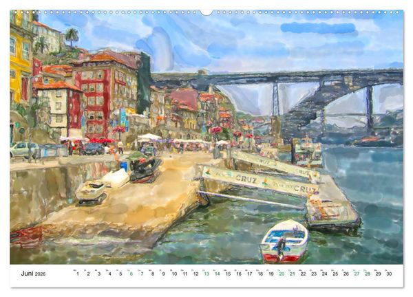 Produktbild: Porto - Ansichten in Aquarell (Wandkalender 2026 DIN A2 quer), CALVENDO Monatskalender