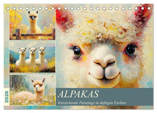 Produktbild: Alpakas. Entz&uuml;ckende Paintings in duftigen Farben (Tischkalender 2026 DIN A5 quer), CALVENDO Monatskalender