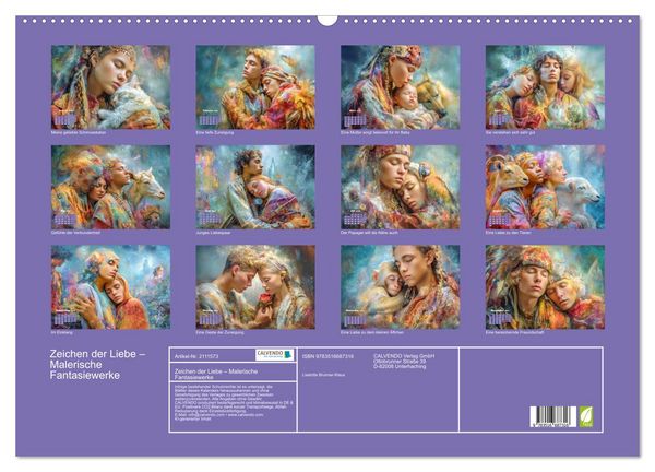 Produktbild: Zeichen der Liebe &ndash; Malerische Fantasiewerke (Wandkalender 2026 DIN A2 quer), CALVENDO Monatskalender