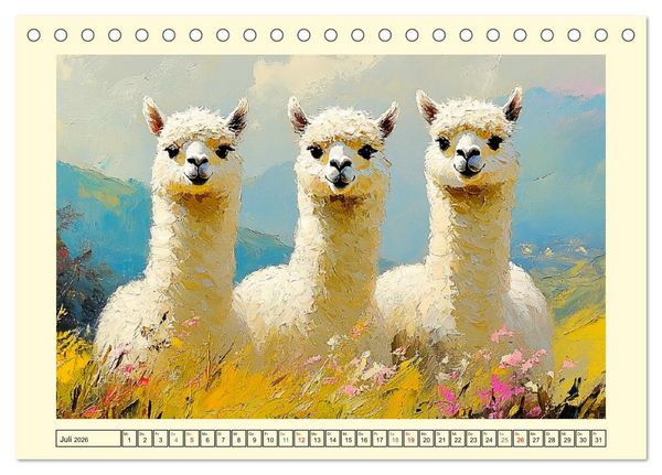 Produktbild: Alpakas. Entz&uuml;ckende Paintings in duftigen Farben (Tischkalender 2026 DIN A5 quer), CALVENDO Monatskalender