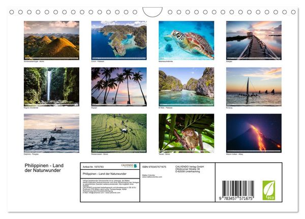 Produktbild: Philippinen - Land der Naturwunder (Wandkalender 2026 DIN A4 quer), CALVENDO Monatskalender