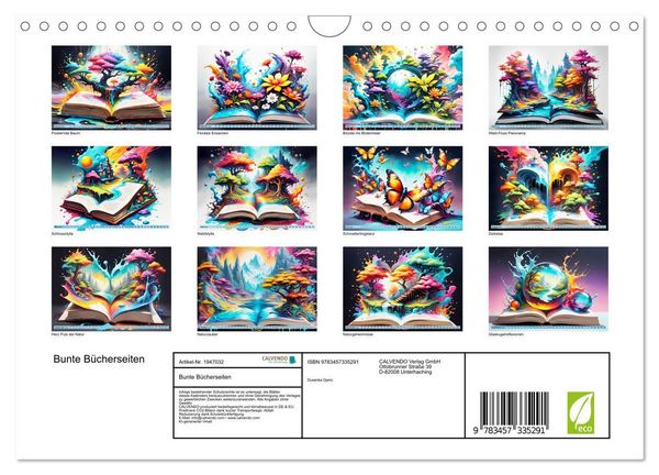 Produktbild: Bunte B&uuml;cherseiten (Wandkalender 2026 DIN A4 quer), CALVENDO Monatskalender