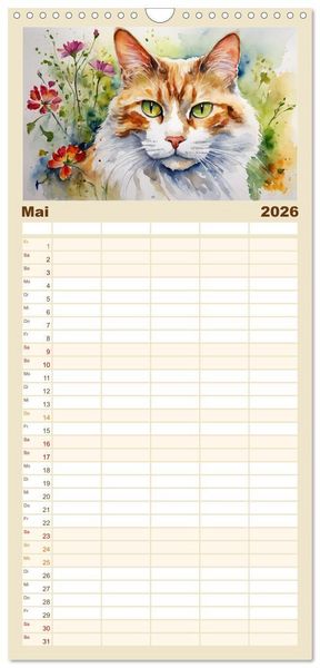 Produktbild: Familienplaner 2026 - Samtpfoten im Portrait mit 5 Spalten (Wandkalender, 21 x 45 cm) CALVENDO