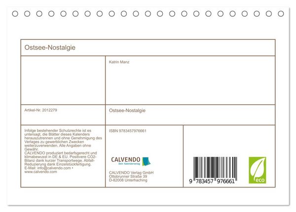 Produktbild: Ostsee-Nostalgie (Tischkalender 2026 DIN A5 quer), CALVENDO Monatskalender