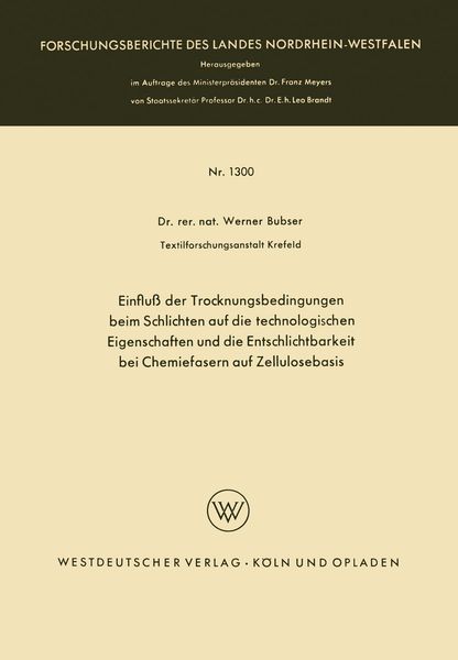 Produktbild: Einflu&szlig; der Trocknungsbedingungen beim Schlichten auf die technologischen Eigenschaften und die Entschlichtbarkeit bei Chemiefasern auf Zellulosebasis