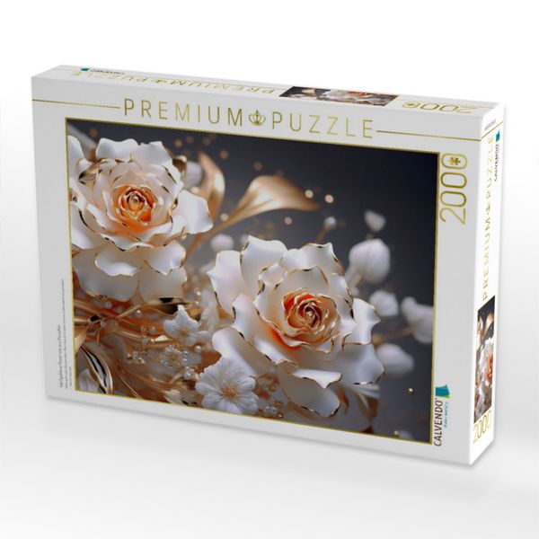 Produktbild: CALVENDO Puzzle Wei&szlig;goldene Rosen wie aus Porzellan | 2000 Teile Lege-Gr&ouml;&szlig;e 90x67cm Foto-Puzzle f&uuml;r gl&uuml;ckliche Stunden