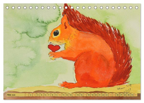Produktbild: Eichh&ouml;rnchen in Aquarell (Tischkalender 2026 DIN A5 quer), CALVENDO Monatskalender
