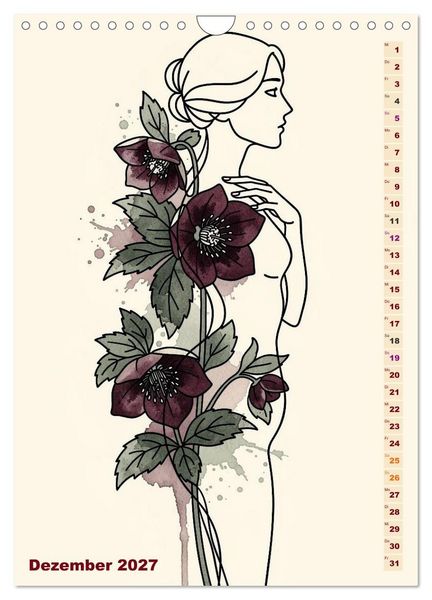 Produktbild: Bl&uuml;tenhauch und Silhouette - Line Art trifft Aquarell (Wandkalender 2027 DIN A4 hoch), CALVENDO Monatskalender