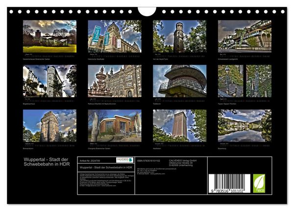 Produktbild: Wuppertal - Stadt der Schwebebahn in HDR (Wandkalender 2026 DIN A4 quer), CALVENDO Monatskalender