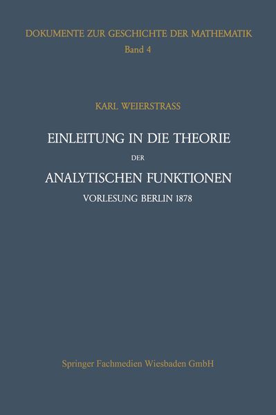 Produktbild: Einleitung in die Theorie der analytischen Funktionen