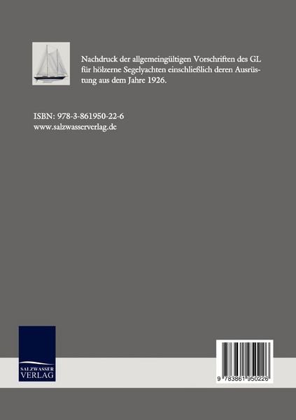 Produktbild: Vorschriften f&uuml;r Klassifikation und Bau von h&ouml;lzernen Segelyachten (1926)