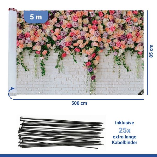 Produktbild: Balkon-Sichtschutz Mod. Rosen, 5 m, UV- und witterungsbest&auml;ndig