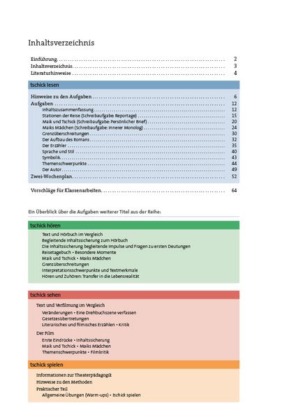 Produktbild: tschick &ndash; Wolfgang Herrndorf &ndash; LESEN &ndash; Lehrerheft